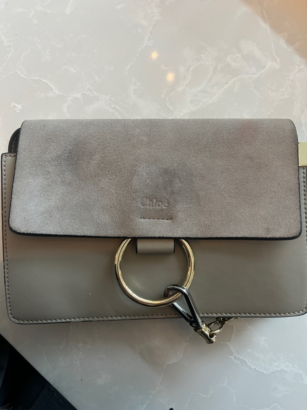 CHLOÉ TAUPE LEATHER/SUEDE 'FAYE' CROSSBODY BAG